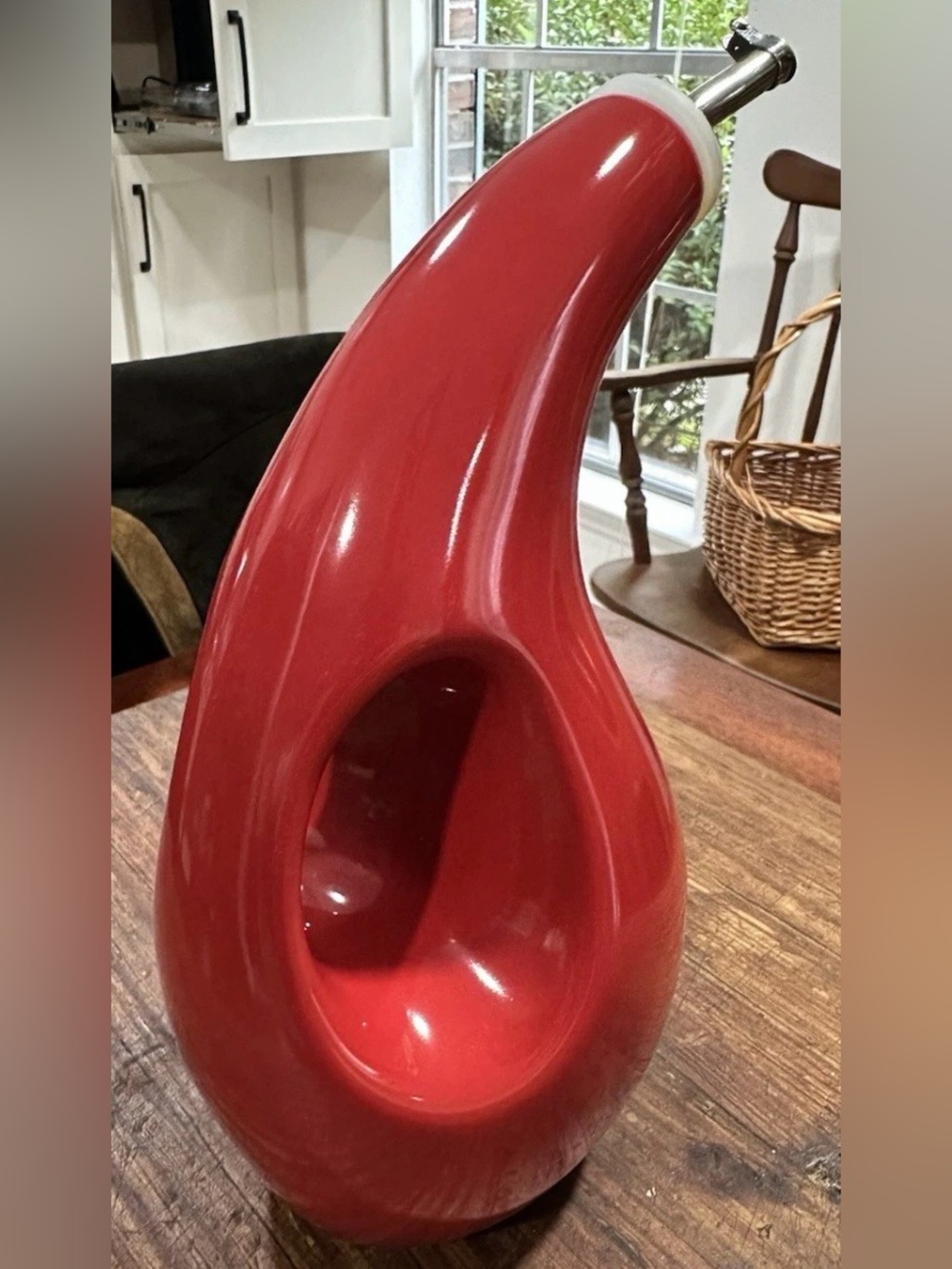 Rachel Ray Red Glaze Ceramic Oil Vinegar Dishsoap Cruet Bottle Dispenser